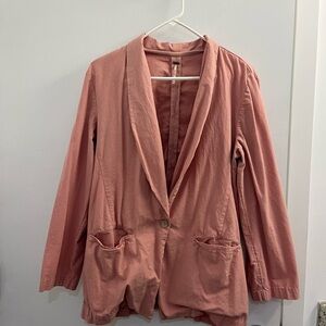 Free People Pink Blazer Relaxed Fit Notched Lapel